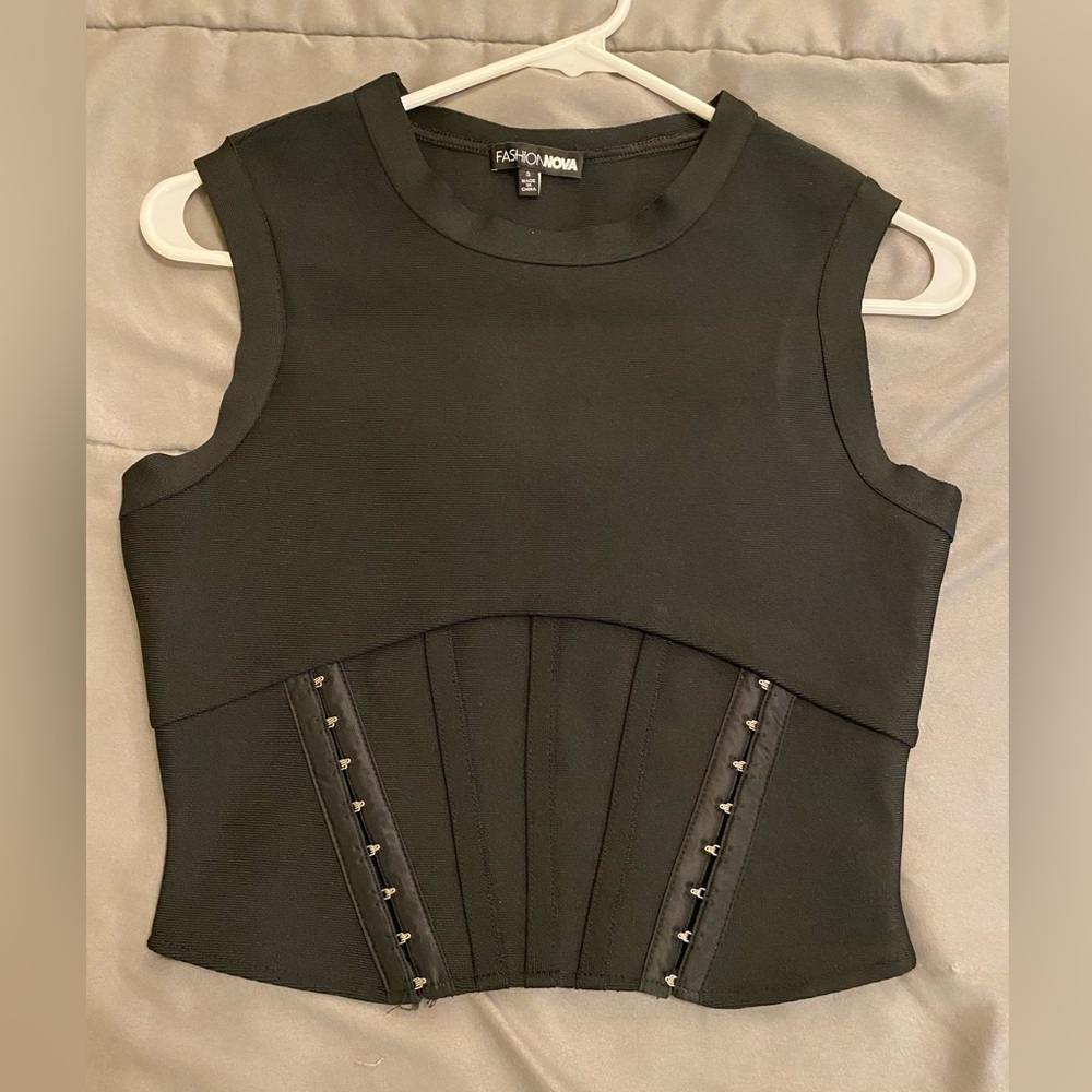 Fashion Nova Black Corset-Style Tank Top